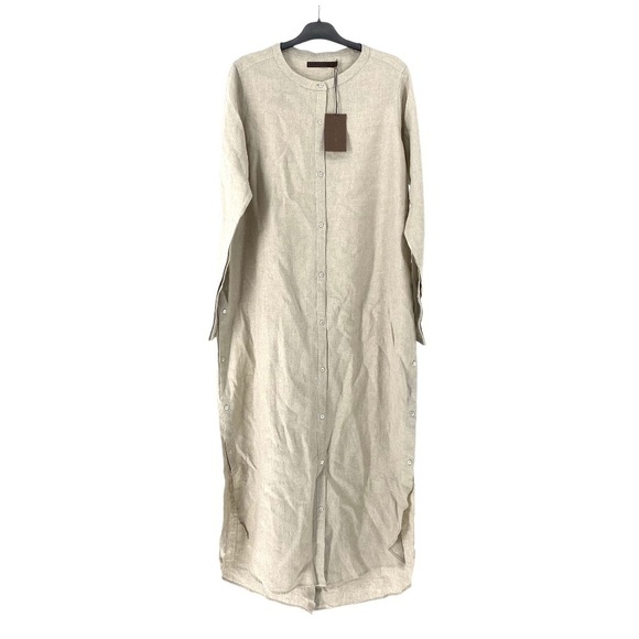 Nicholas K Women's Linen Wrap Shirt Dress Natural - Picture 4 of 12